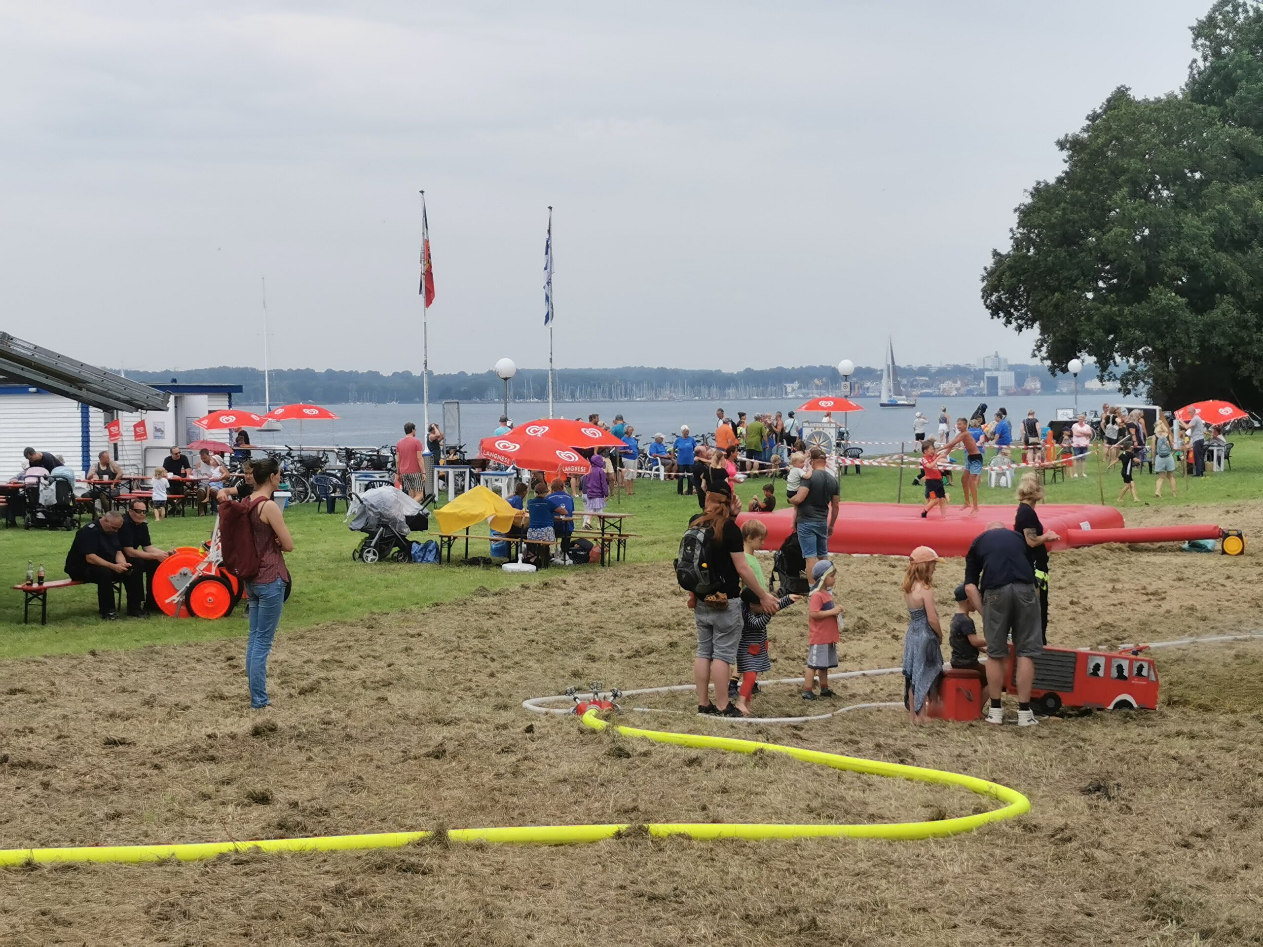 Kinder auf einer Wiese vor dem Wasser